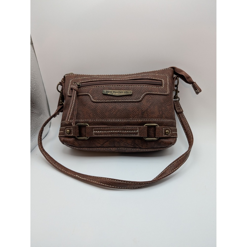 Stone Mountain USA Brown Crossbody Bag Faux Leather Shoulder Purse Zip Top